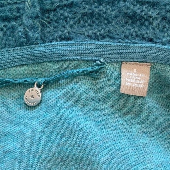 Anthropologie Mohair Open Cardigan Teal Blue Open Crochet Green Small Pockets - Picture 10 of 15